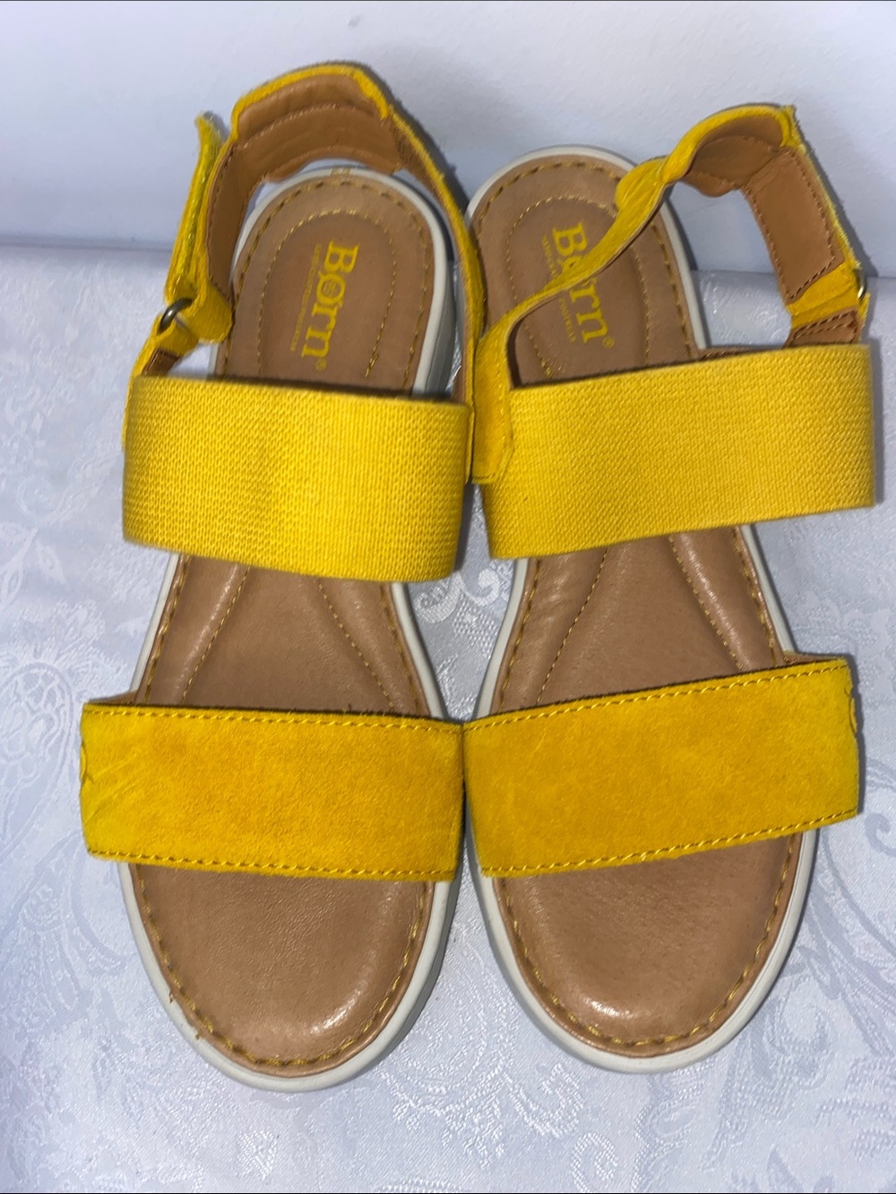 EUC Børn Patriotic Suede & Elastic Slingback Sandals Yellow sz. 8